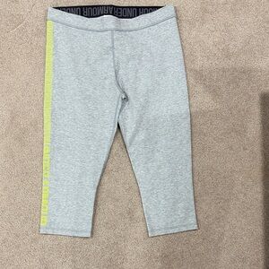 Under Armour Light Gray Legging Capri with Neon Yellow Stripe